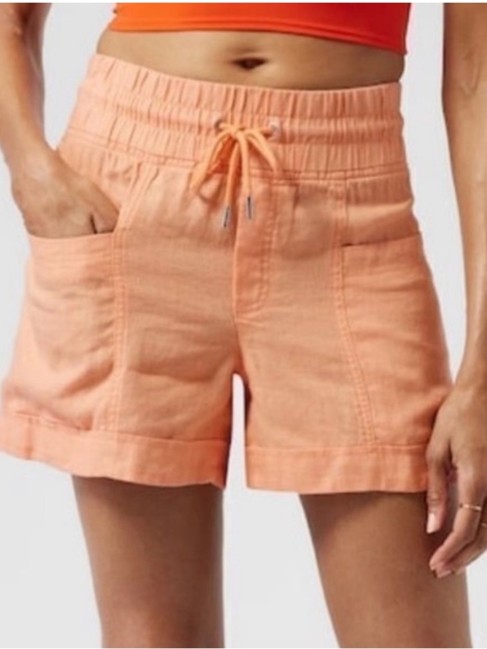 Athleta Cabo Linen Shorts in Orange Size 10